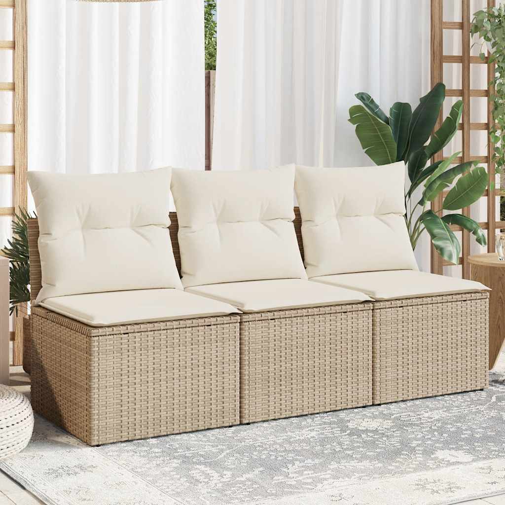 3-personers havesofa med hynder og opbevaring i polyrattan - beige