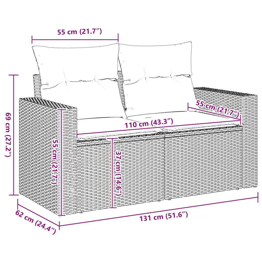 2-personers havesofa med hynder polyrattan beige