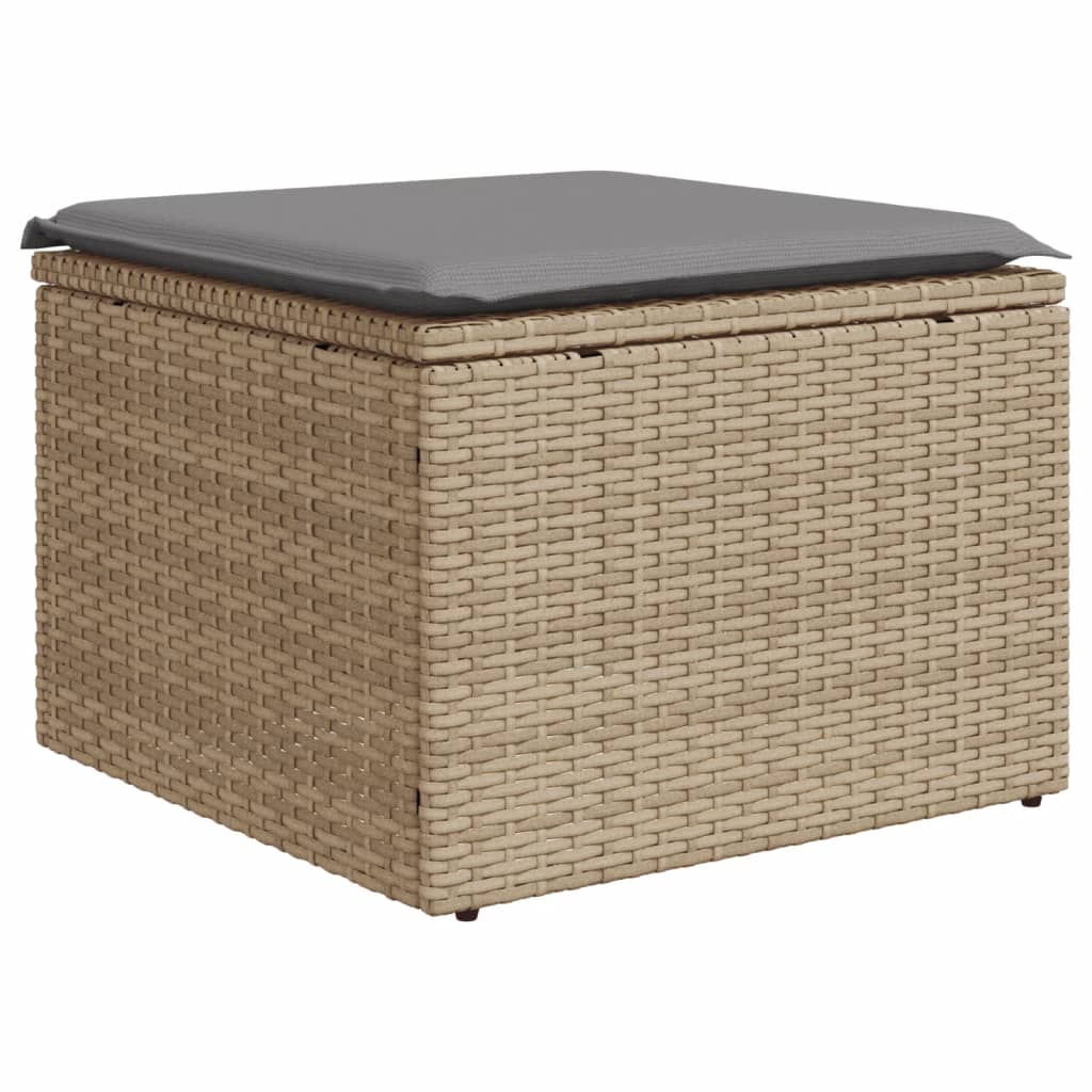 haveskammel med hynde 55x55x37 cm polyrattan beige
