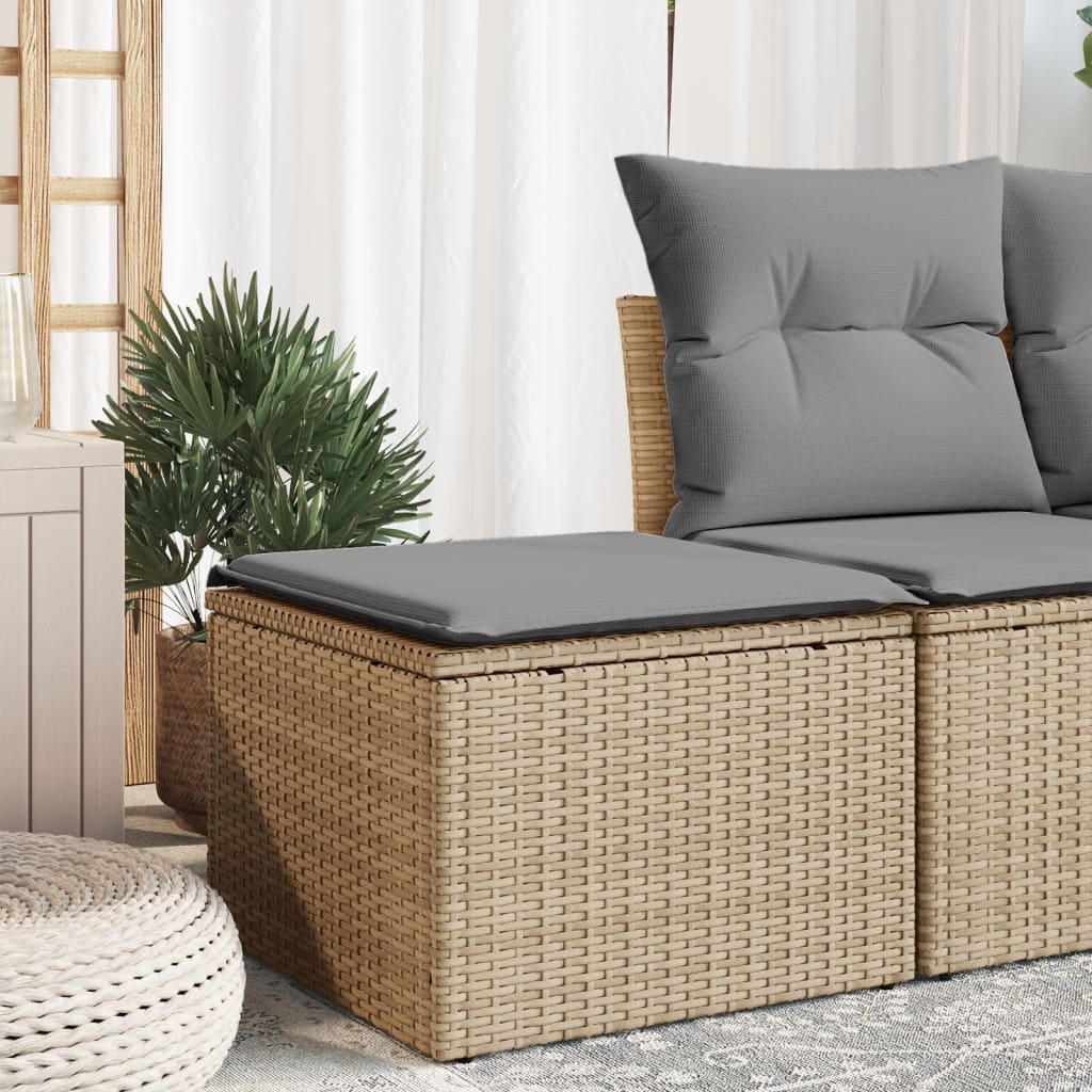 Haveskammel Med Hynde 55X55X37 Cm Polyrattan Beige - beige og grå / uden opbevaring