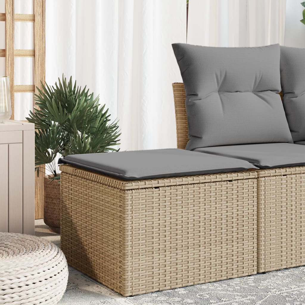 haveskammel med hynde 55x55x37 cm polyrattan beige billede
