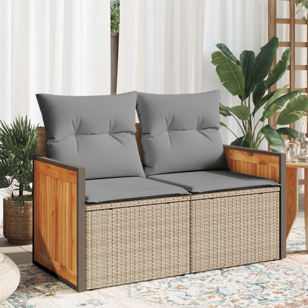 2-personers havesofa med hynder polyrattan beige billede