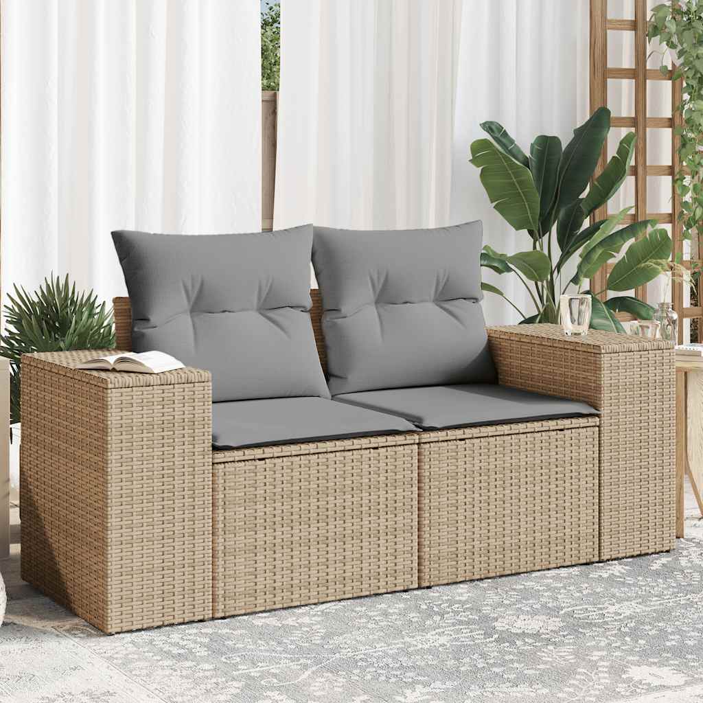 2-personers havesofa med hynder polyrattan beige billede