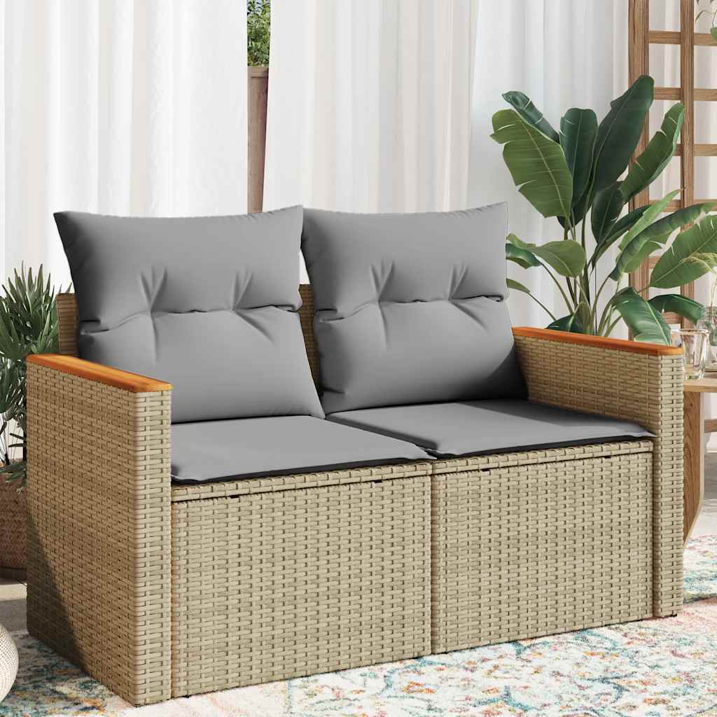2-personers havesofa med hynder polyrattan beige billede