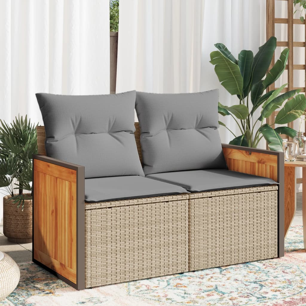 2-personers havesofa med hynder polyrattan beige billede