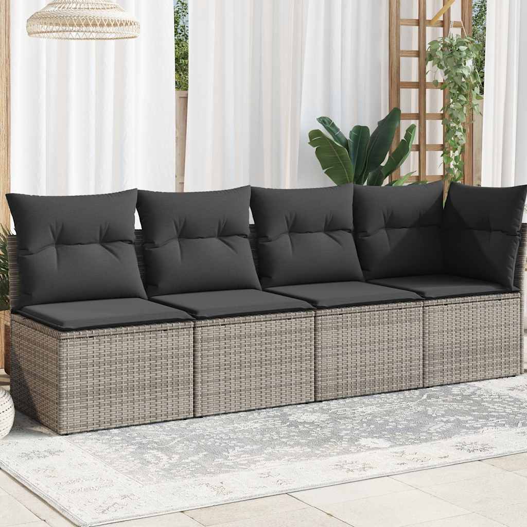 4-personers havesofa med hynder polyrattan grå billede