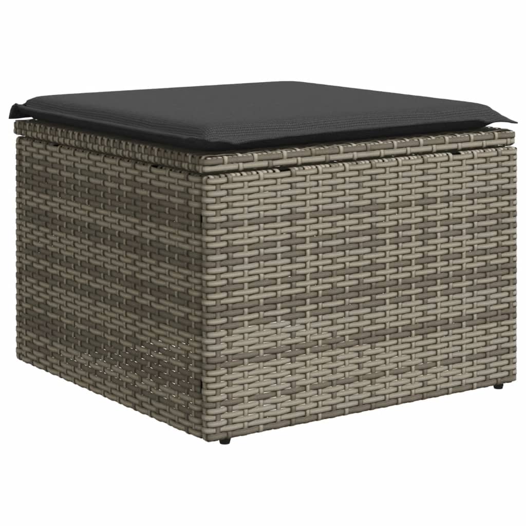 haveskammel med hynde 55x55x37 cm polyrattan grå