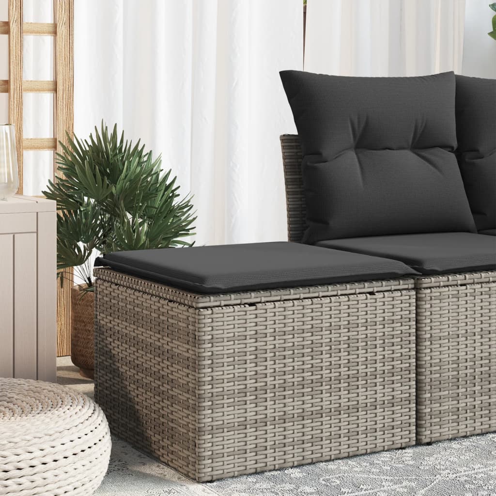 haveskammel med hynde 55x55x37 cm polyrattan grå billede