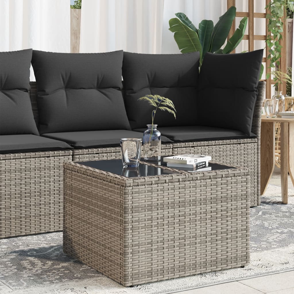 havebord med glastop 55x55x37 cm polyrattan grå billede