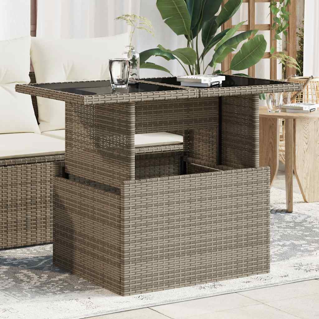 havebord med glastop 100x55x73 cm polyrattan grå billede