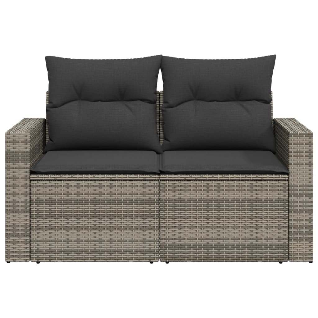 2-personers havesofa med hynder polyrattan grå