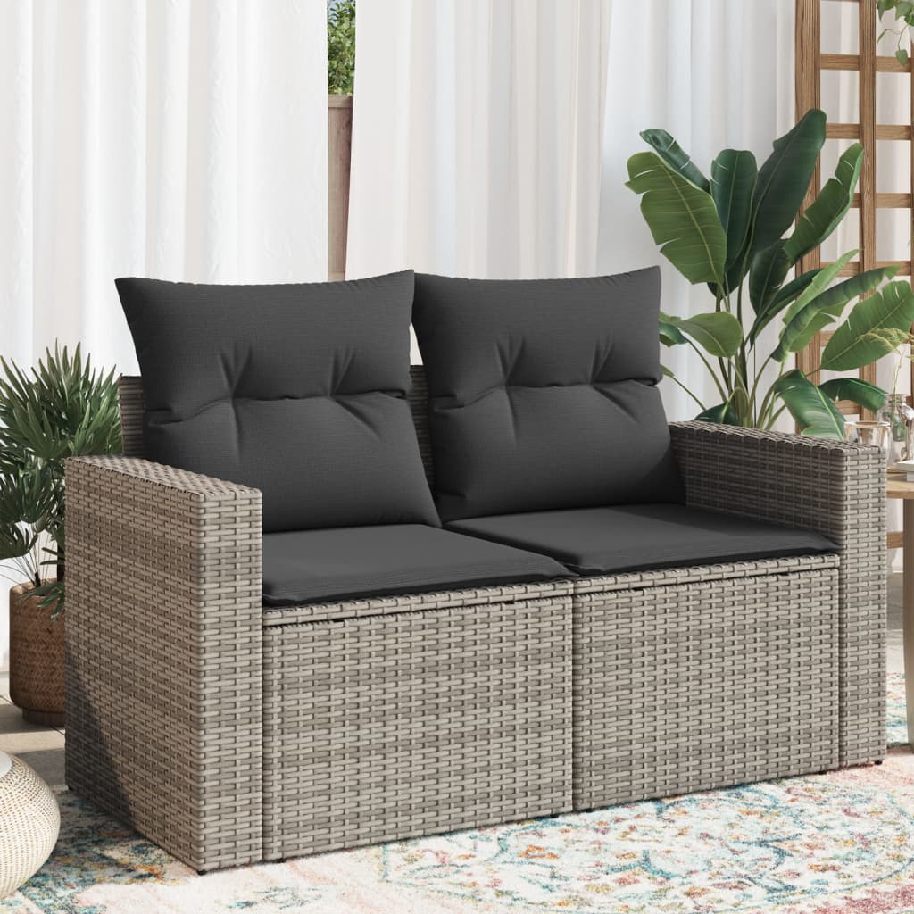 2-personers havesofa med hynder polyrattan grå billede