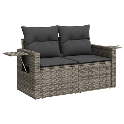 2-personers havesofa med hynder polyrattan grå