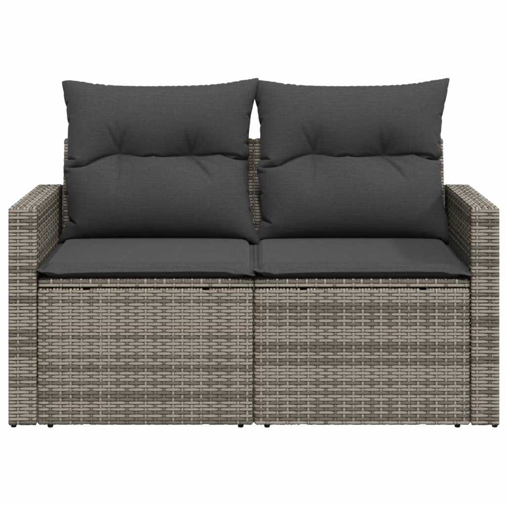 2-personers havesofa med hynder polyrattan grå