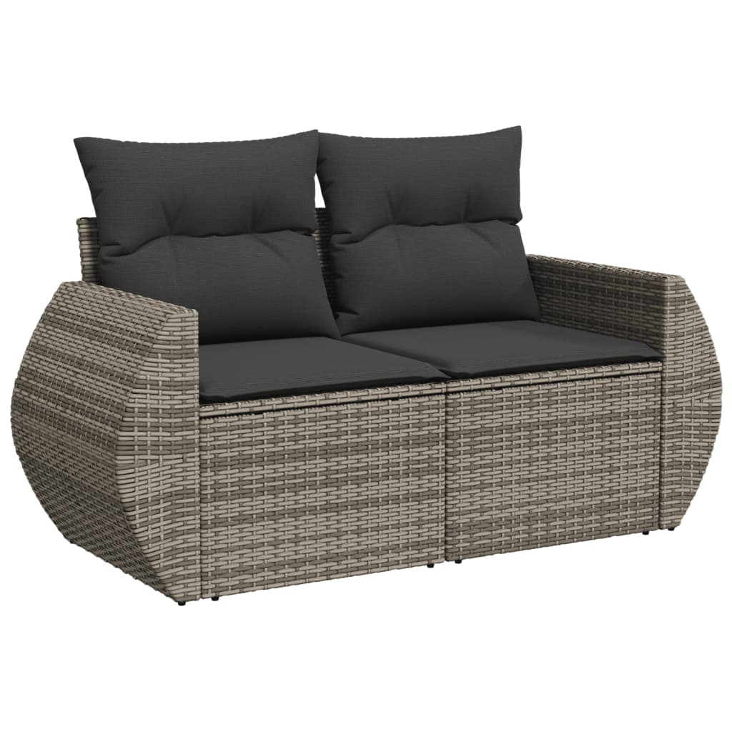 2-personers havesofa med hynder polyrattan grå