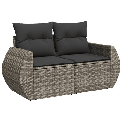 2-personers havesofa med hynder polyrattan grå