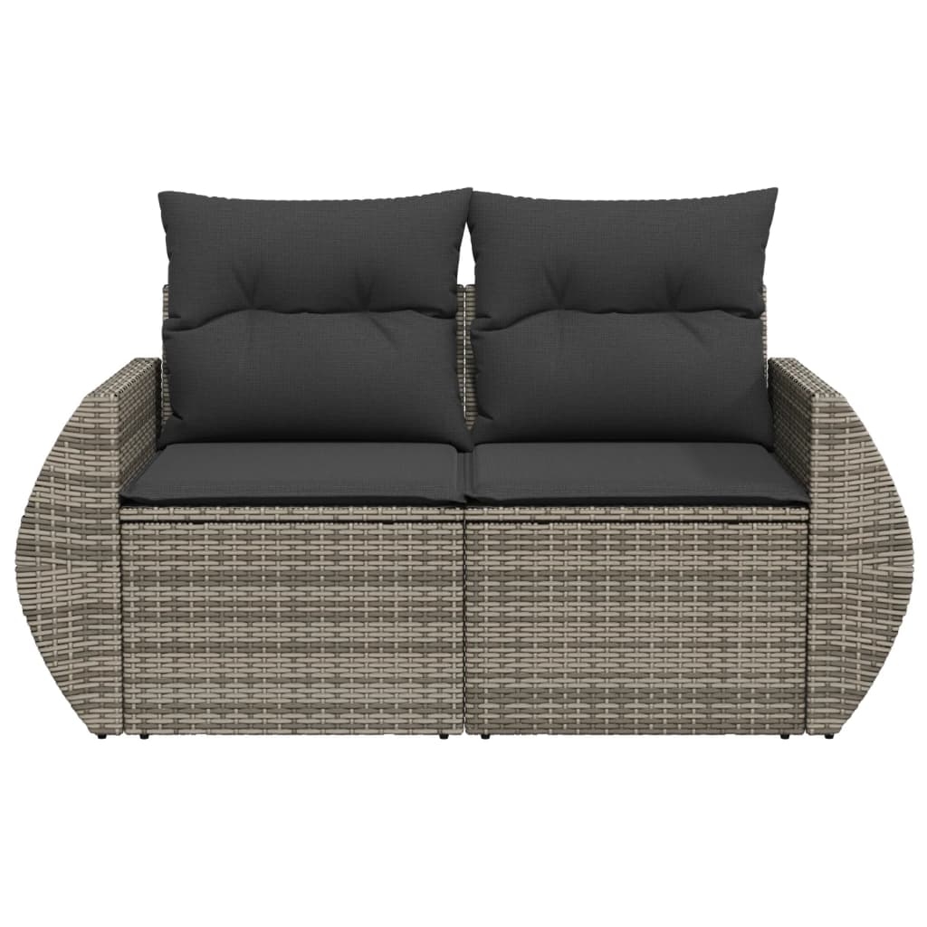 2-personers havesofa med hynder polyrattan grå