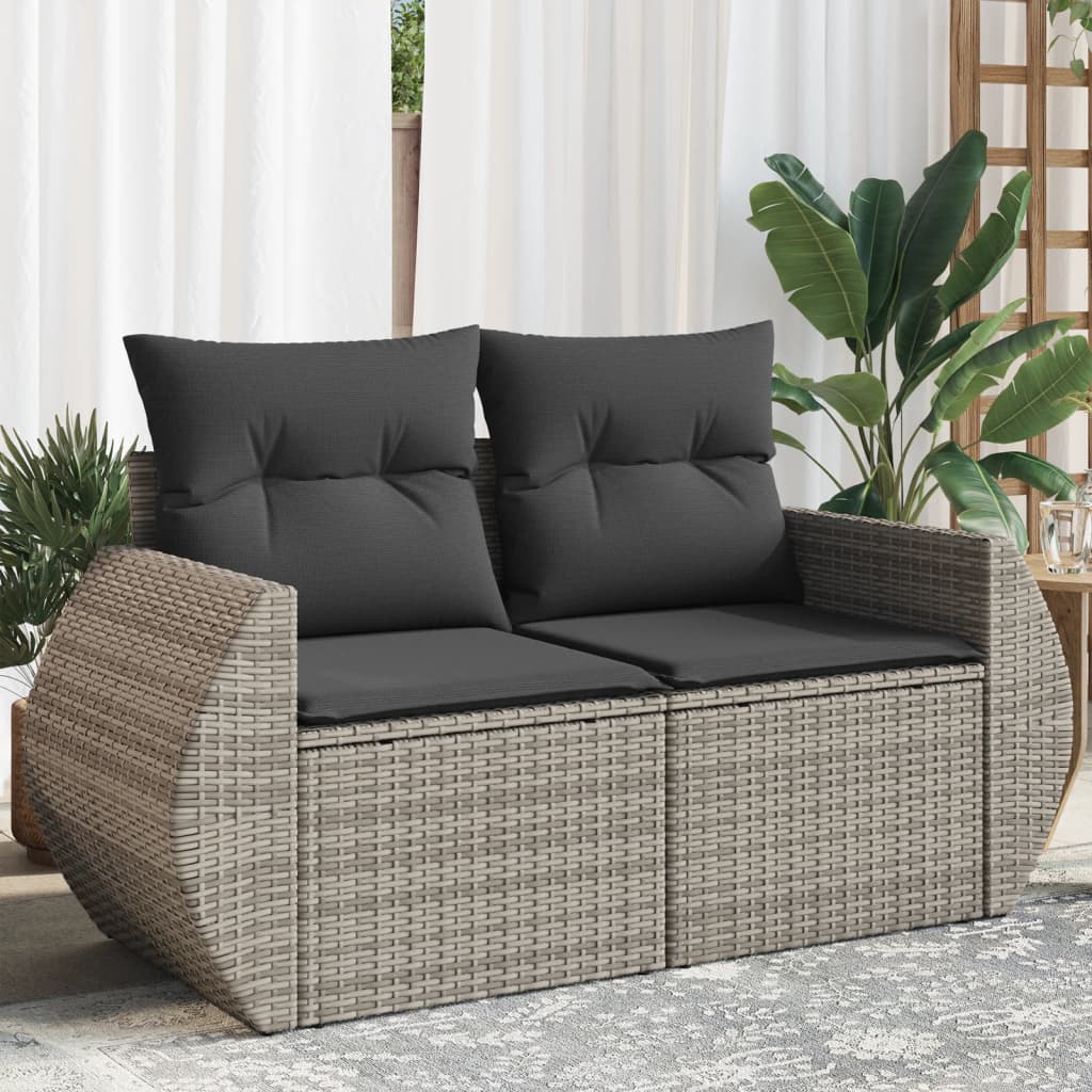 2-personers havesofa med hynder polyrattan grå