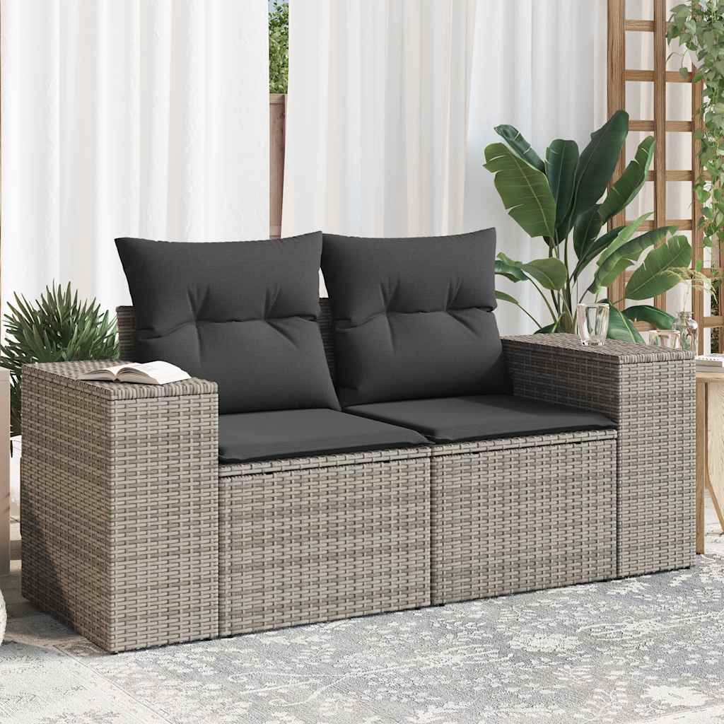 2-personers havesofa med hynder polyrattan grå billede