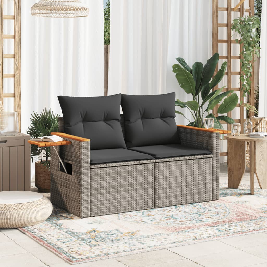 2-personers havesofa med hynder polyrattan grå