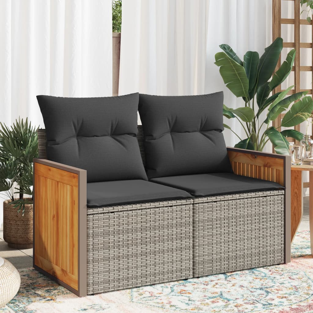 2-personers havesofa med hynder polyrattan grå billede