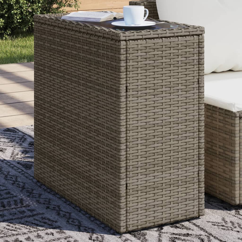 havesidebord med glastop 58x27,5x55 cm polyrattan grå billede