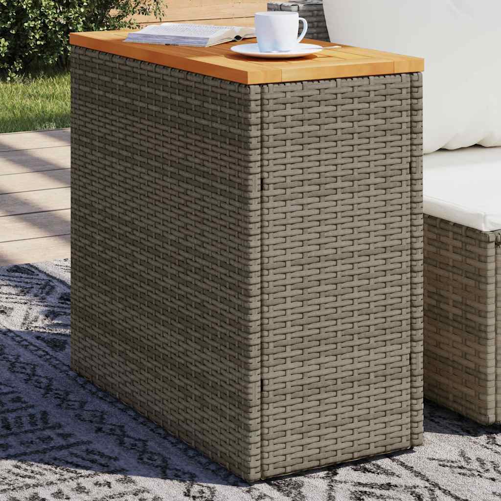 Havesidebord i polyrattan med trætop 58 × 27,5 × 55 cm - grå