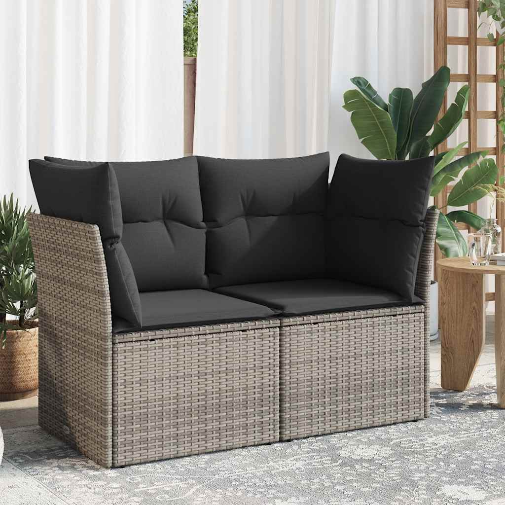 2-personers havesofa med hynder polyrattan grå billede