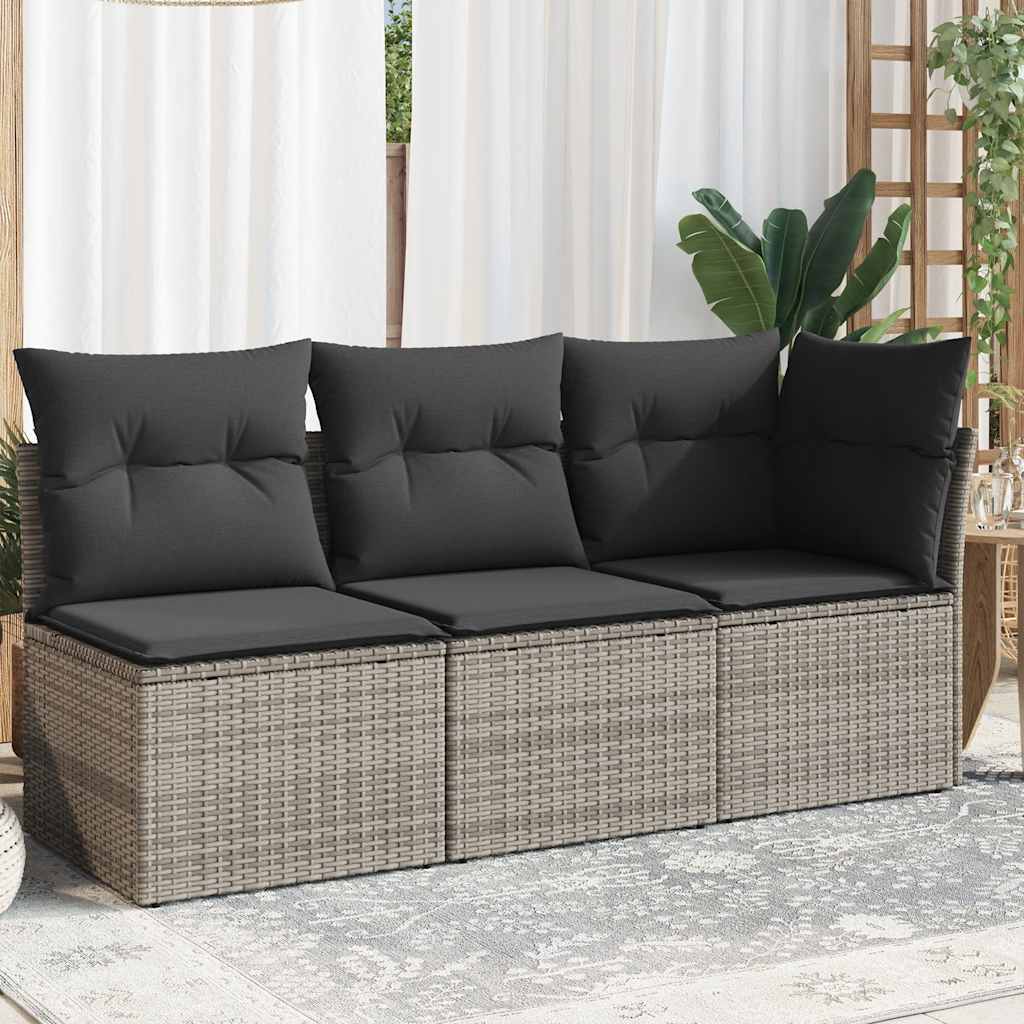 3-personers havesofa med hynder polyrattan grå billede