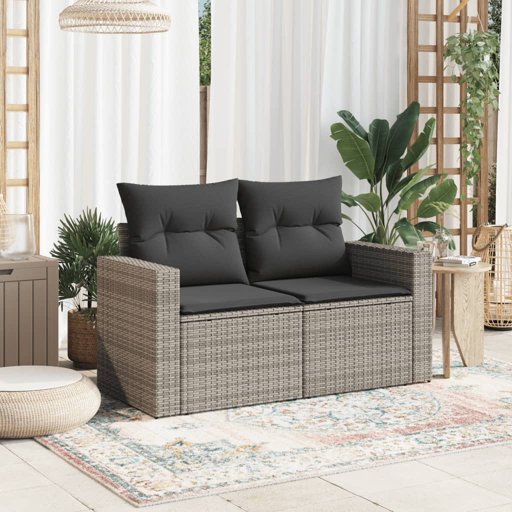 2-personers havesofa med hynder polyrattan grå