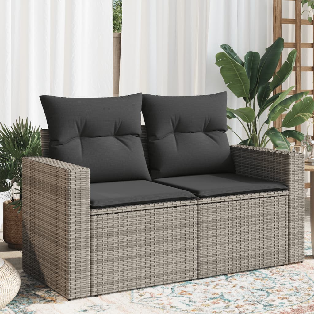2-personers havesofa med hynder polyrattan grå billede