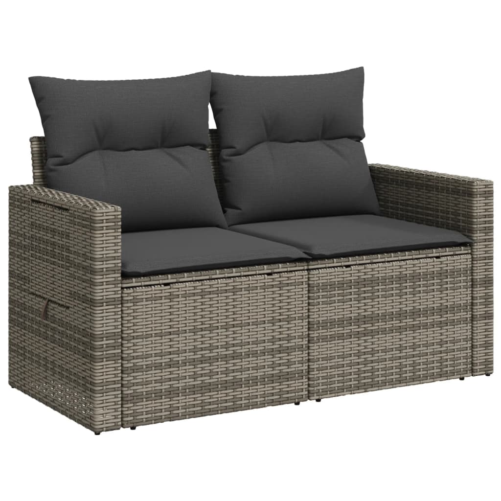 2-personers havesofa med hynder polyrattan grå