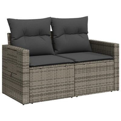 2-personers havesofa med hynder polyrattan grå