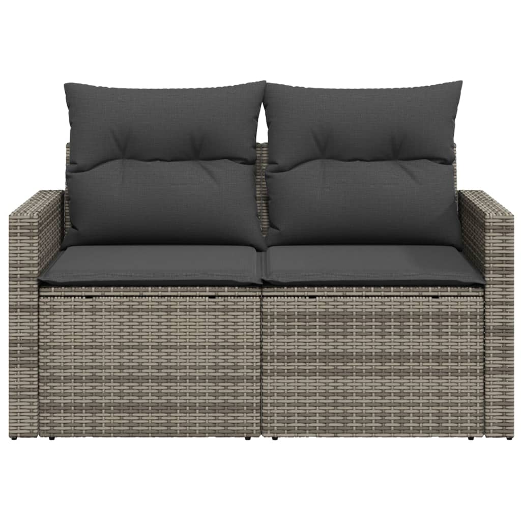 2-personers havesofa med hynder polyrattan grå