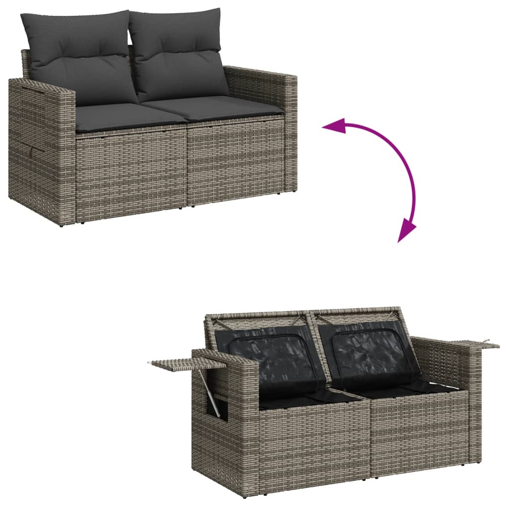 2-personers havesofa med hynder polyrattan grå