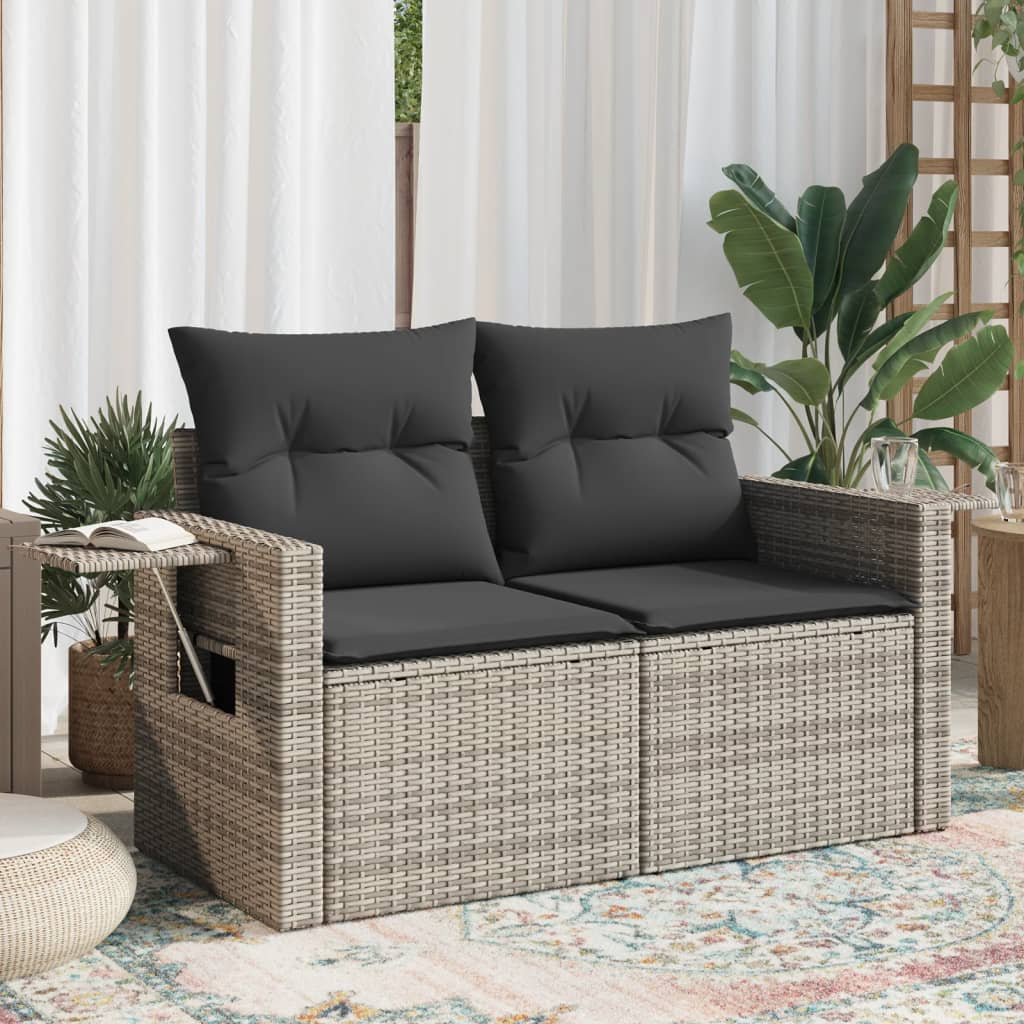 2-personers havesofa med hynder polyrattan grå billede