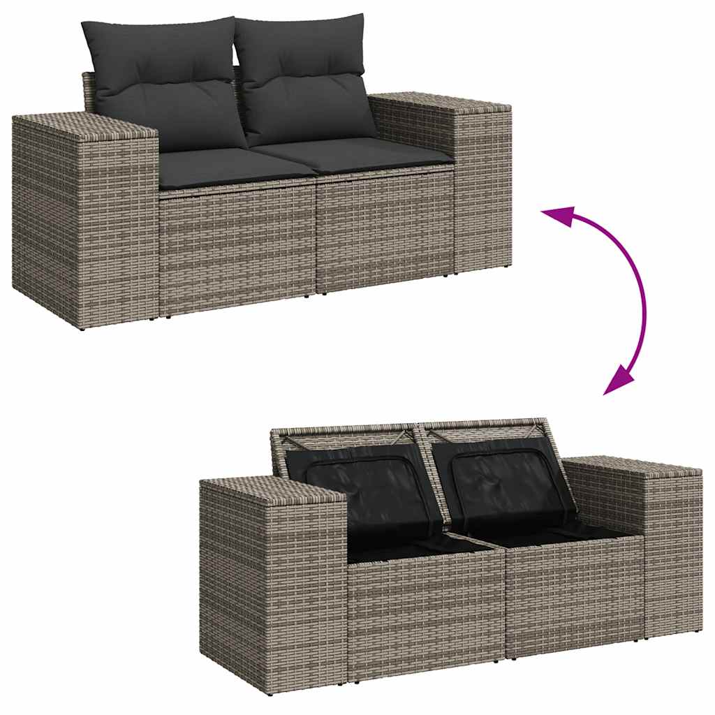 2-personers havesofa med hynder polyrattan grå