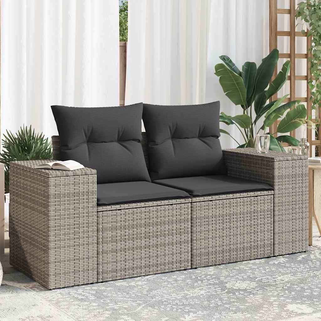 2-personers havesofa med hynder polyrattan grå billede