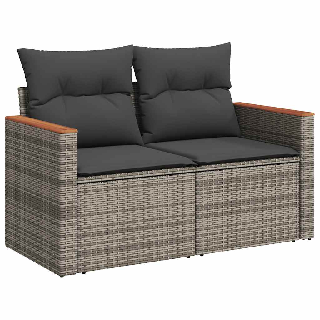 2-personers havesofa med hynder polyrattan grå