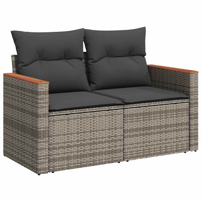 2-personers havesofa med hynder polyrattan grå
