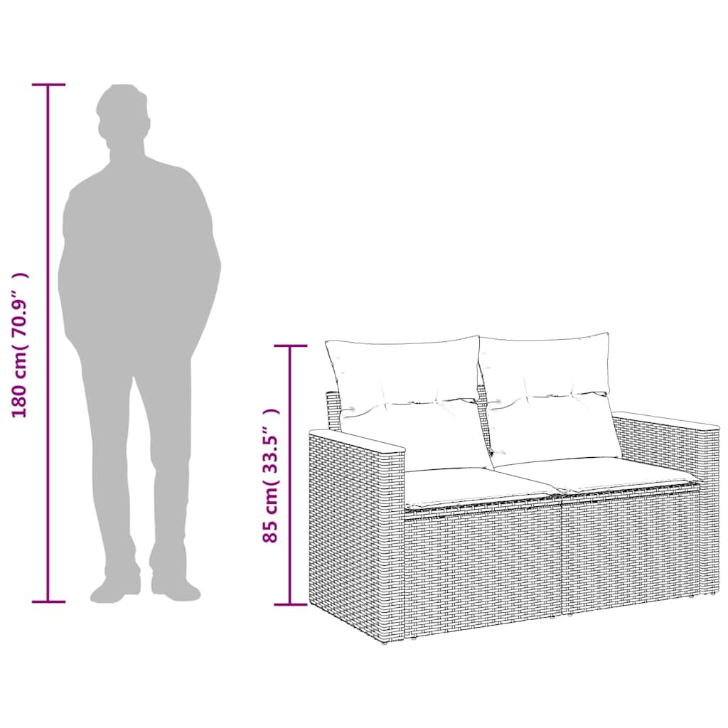 2-personers havesofa med hynder polyrattan grå