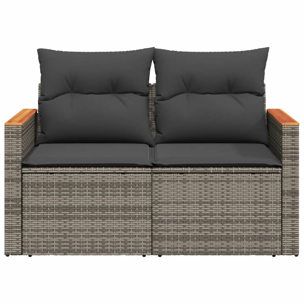 2-personers havesofa med hynder polyrattan grå