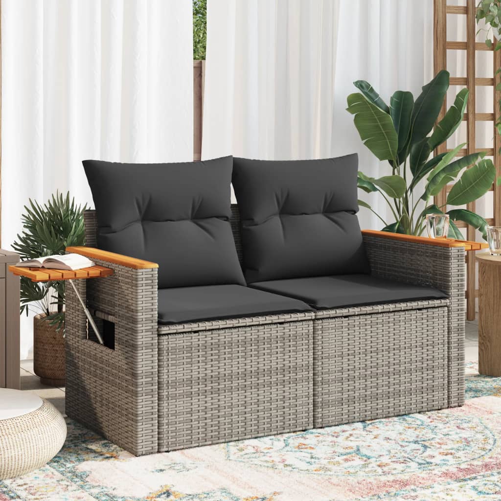 2-personers havesofa med hynder polyrattan grå billede