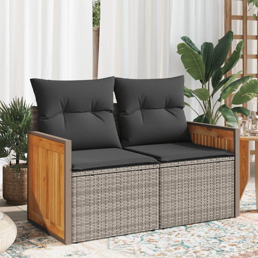 2-personers havesofa med hynder polyrattan grå billede