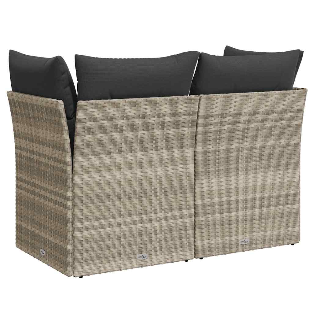2-personers havesofa med hynder polyrattan lysegrå
