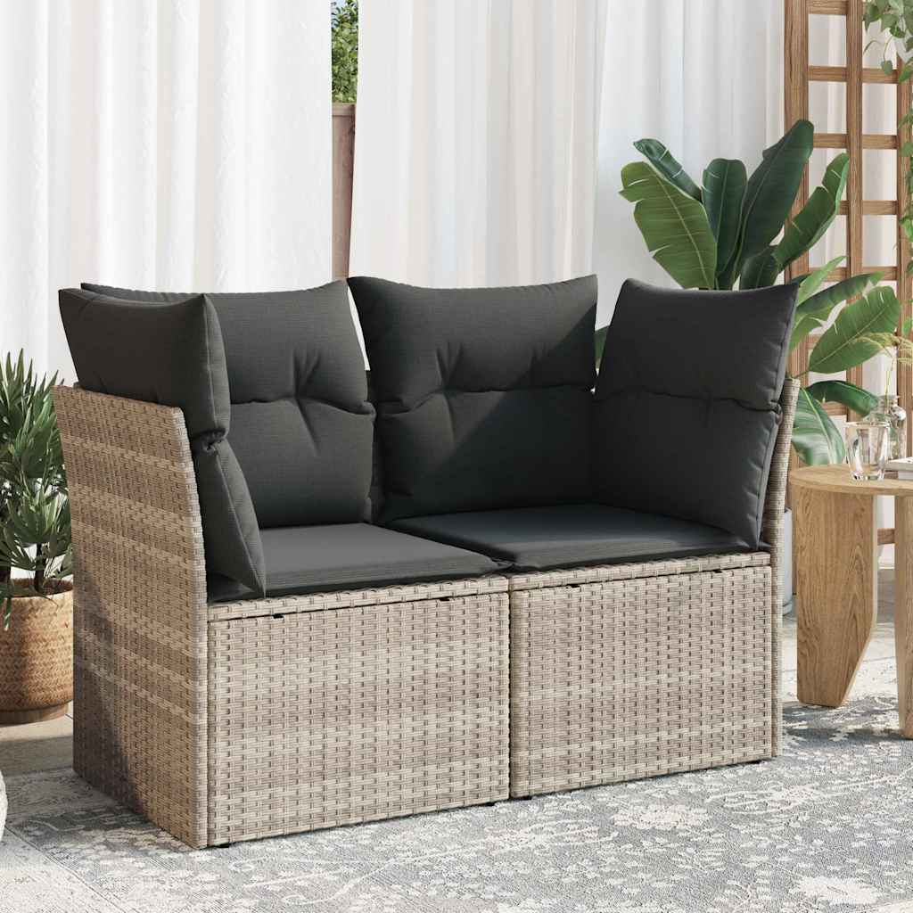 2-personers havesofa med hynder polyrattan lysegrå