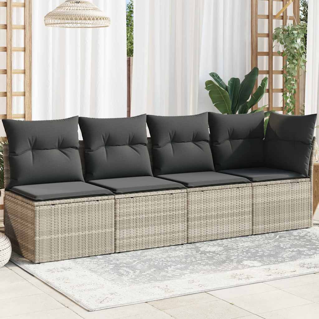 4-personers havesofa med hynder polyrattan lysegrå billede