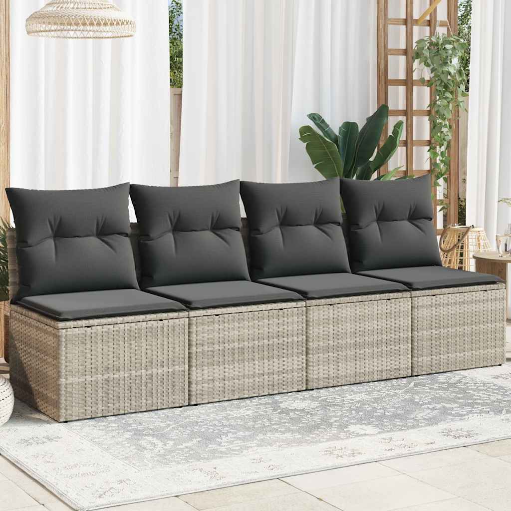 4-personers havesofa med hynder polyrattan lysegrå billede