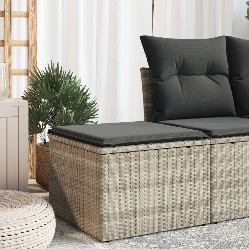 haveskammel med hynde 55x55x37 cm polyrattan lysegrå billede