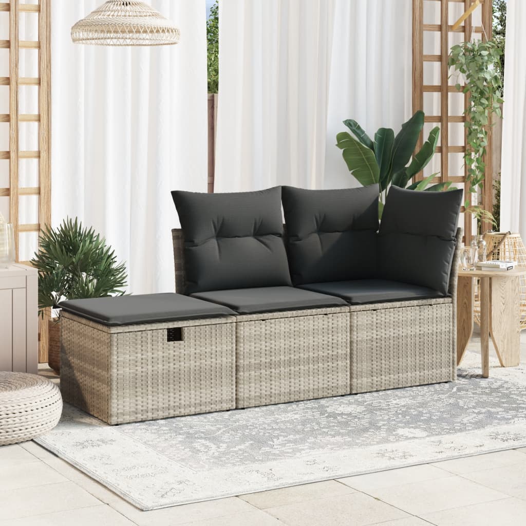 haveskammel med hynde 55x55x37 cm polyrattan lysegrå